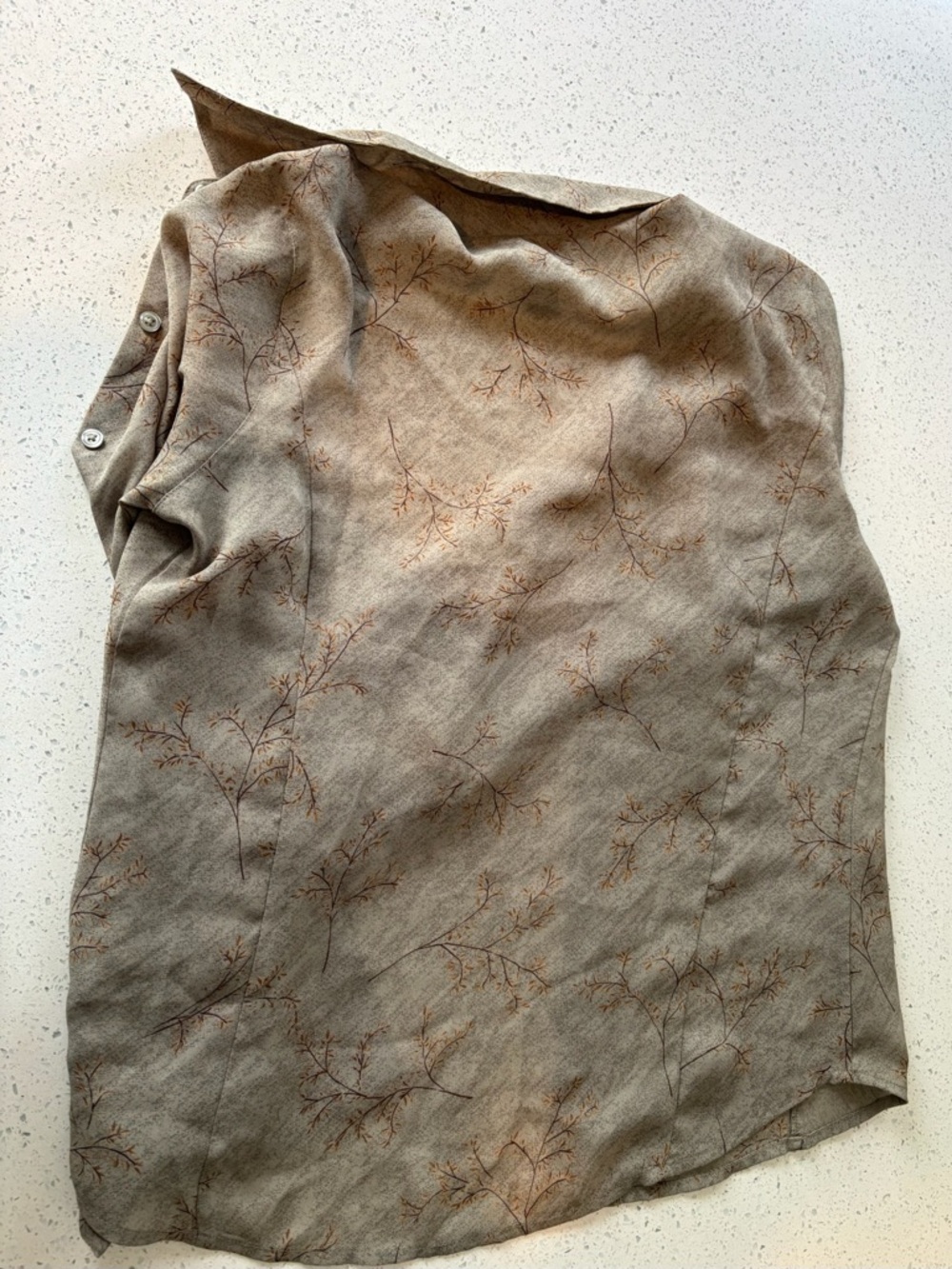 Vintage Van Heusen Taupe Floral-Branch Button Blouse
